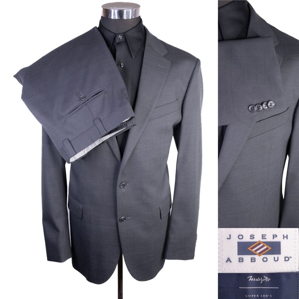 Joseph Abboud MORZOTTO 100's 2-Pcs Suit Jacket Blazer 44L Pants 40X29 Solid Gray